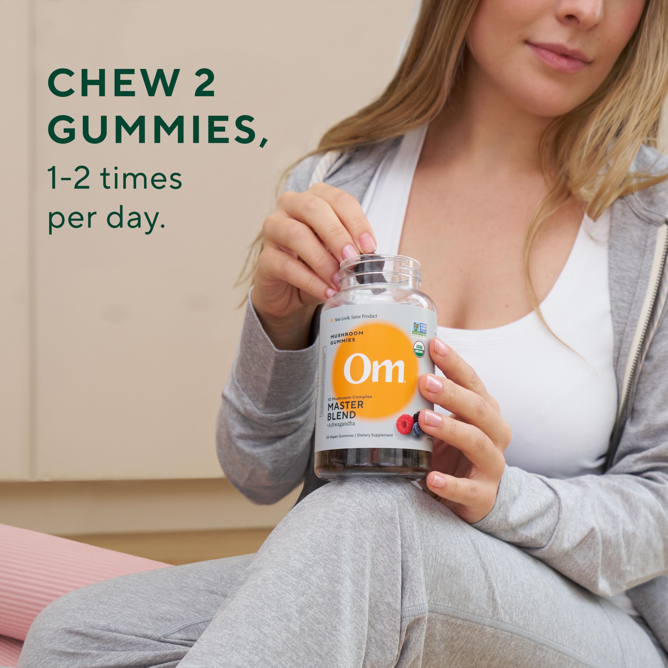 Gummies packaged in labeled container highlighting organic ingredients and convenience