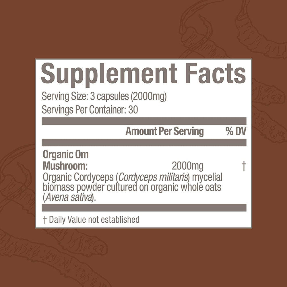 OM MUSHROOM SUPERFOOD organic oats biomass illustrates full-spectrum ingredients