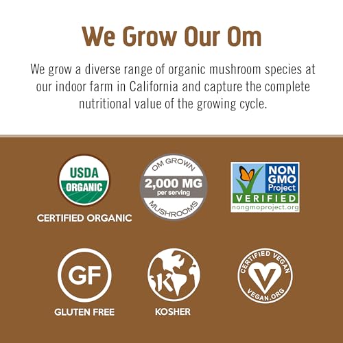 Front view of OM Mushroom Superfood Coffee Latte Blend packaging.