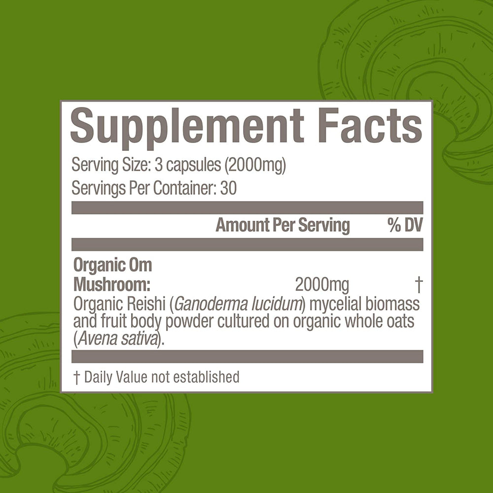 Powder and biomass of Reishi for a full-spectrum supplement by OM MUSHROOM SUPERFOOD.