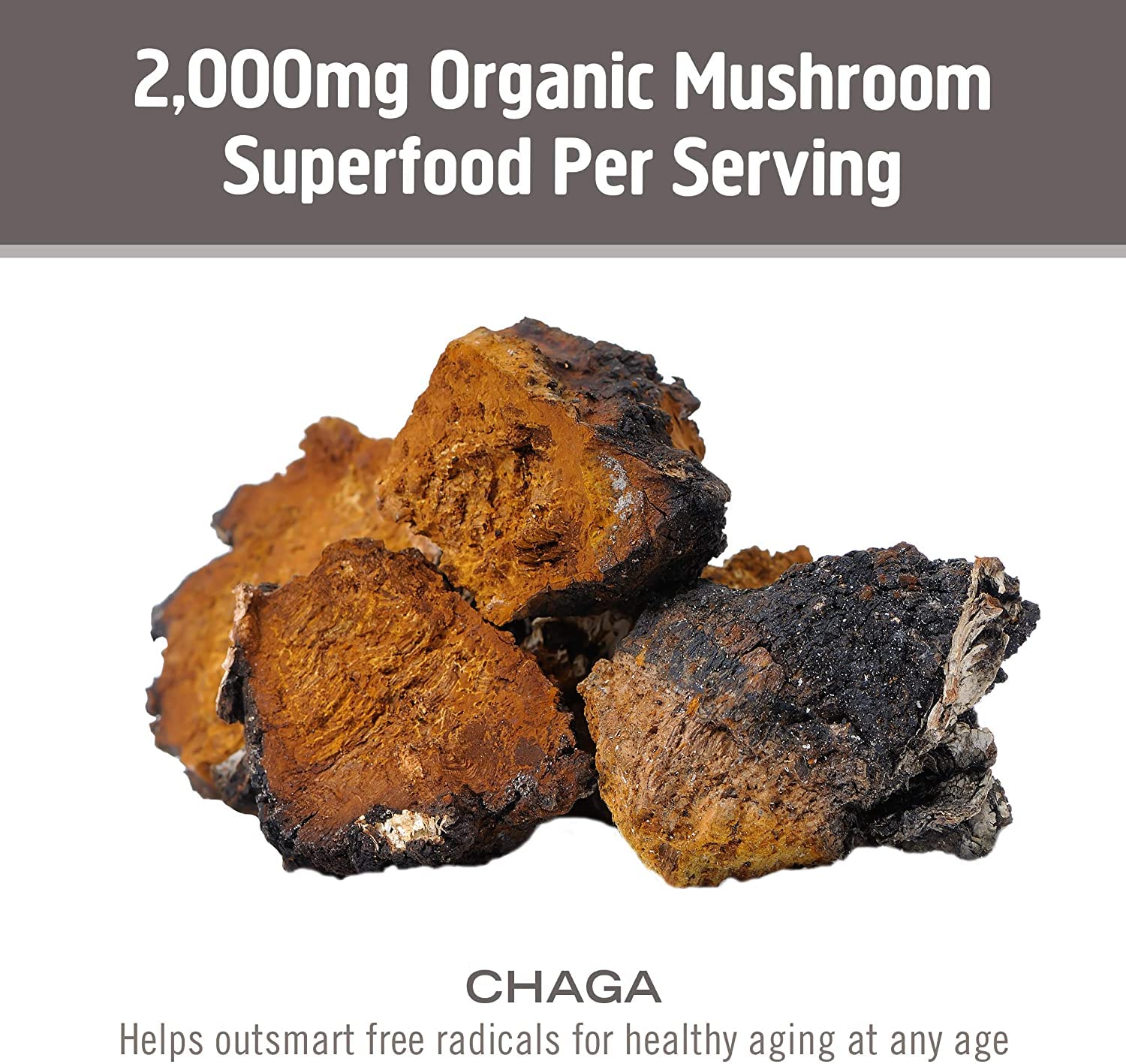USA grown Om Mushroom Superfood bottle with clear harvest origin