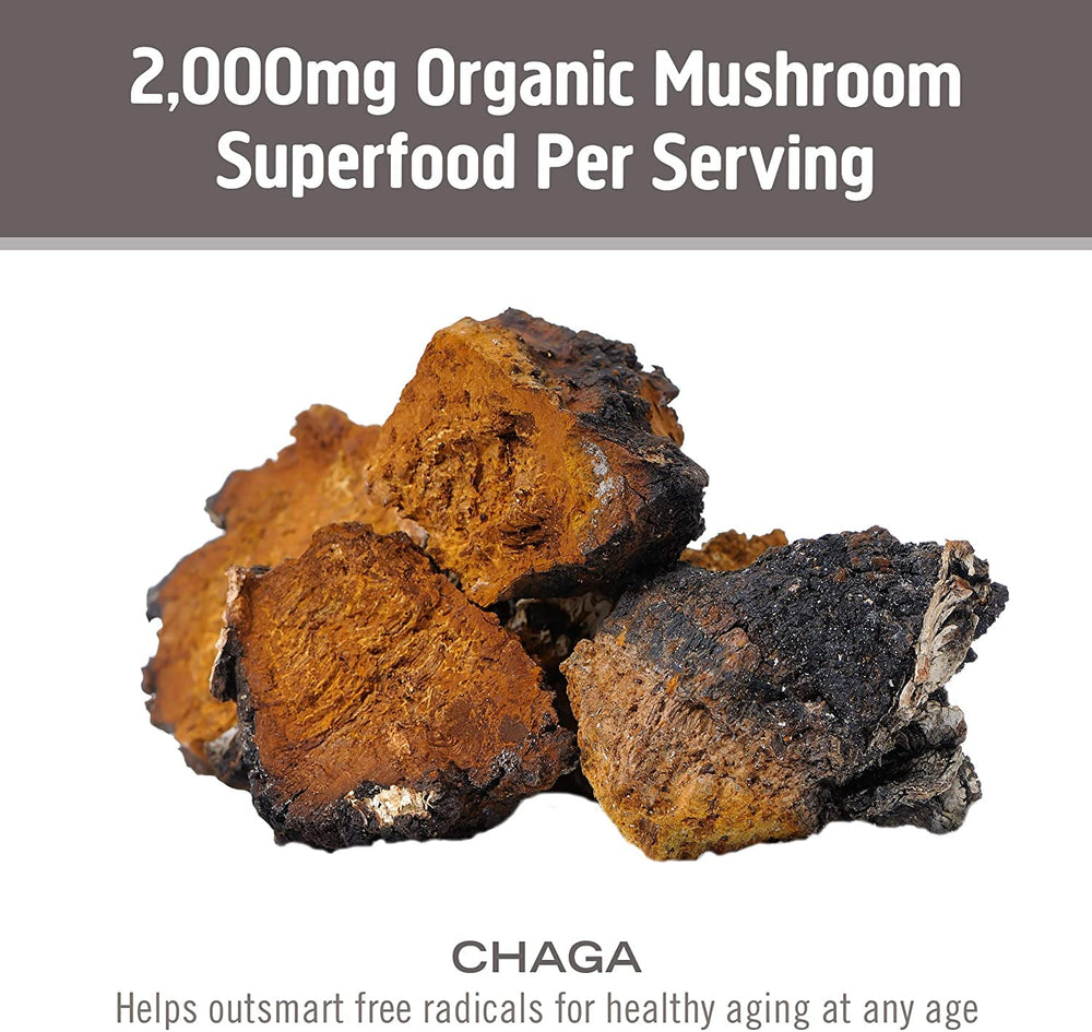USA grown Om Mushroom Superfood bottle with clear harvest origin