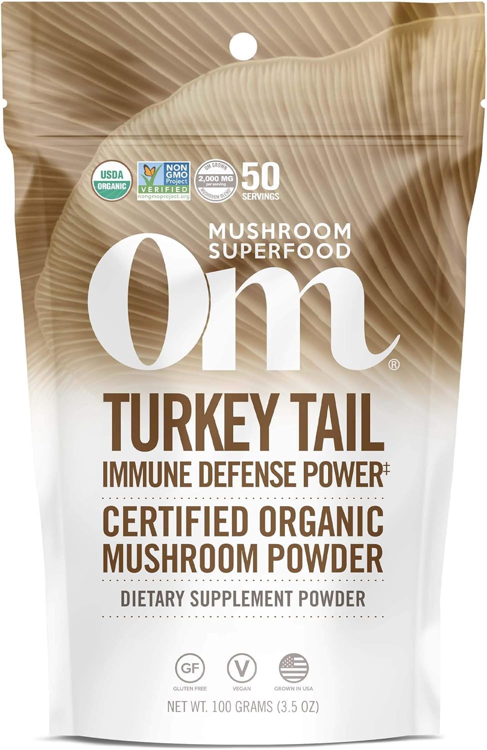 OM Mushroom Superfood Turkey Tail organic powder bottle for convenient daily immune support.