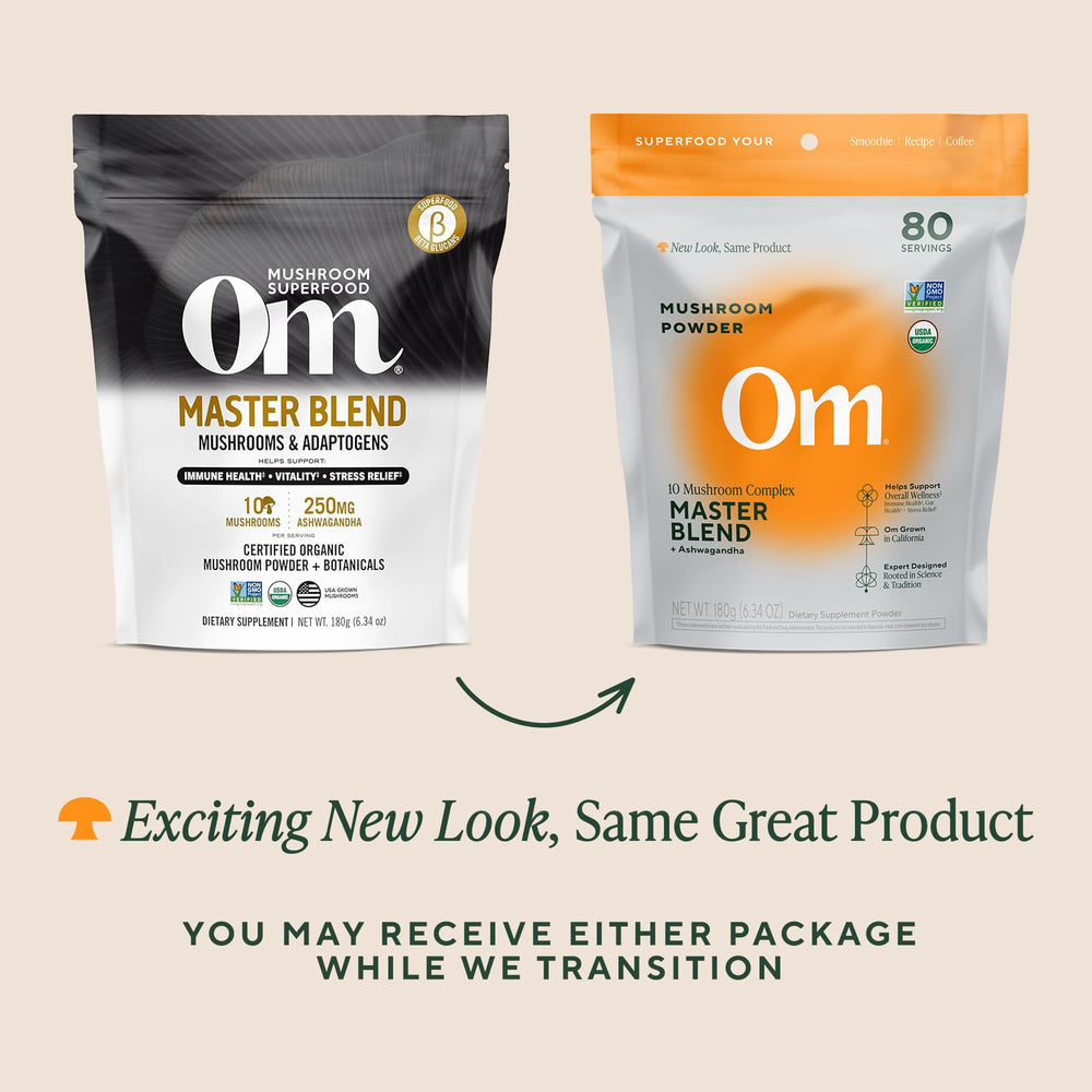 Smoothie serving idea highlights versatile use of OM Mushrooms Master Blend.