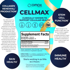Omax3 Cellmax polyphenols fucoidan close-up suggests antioxidant support.