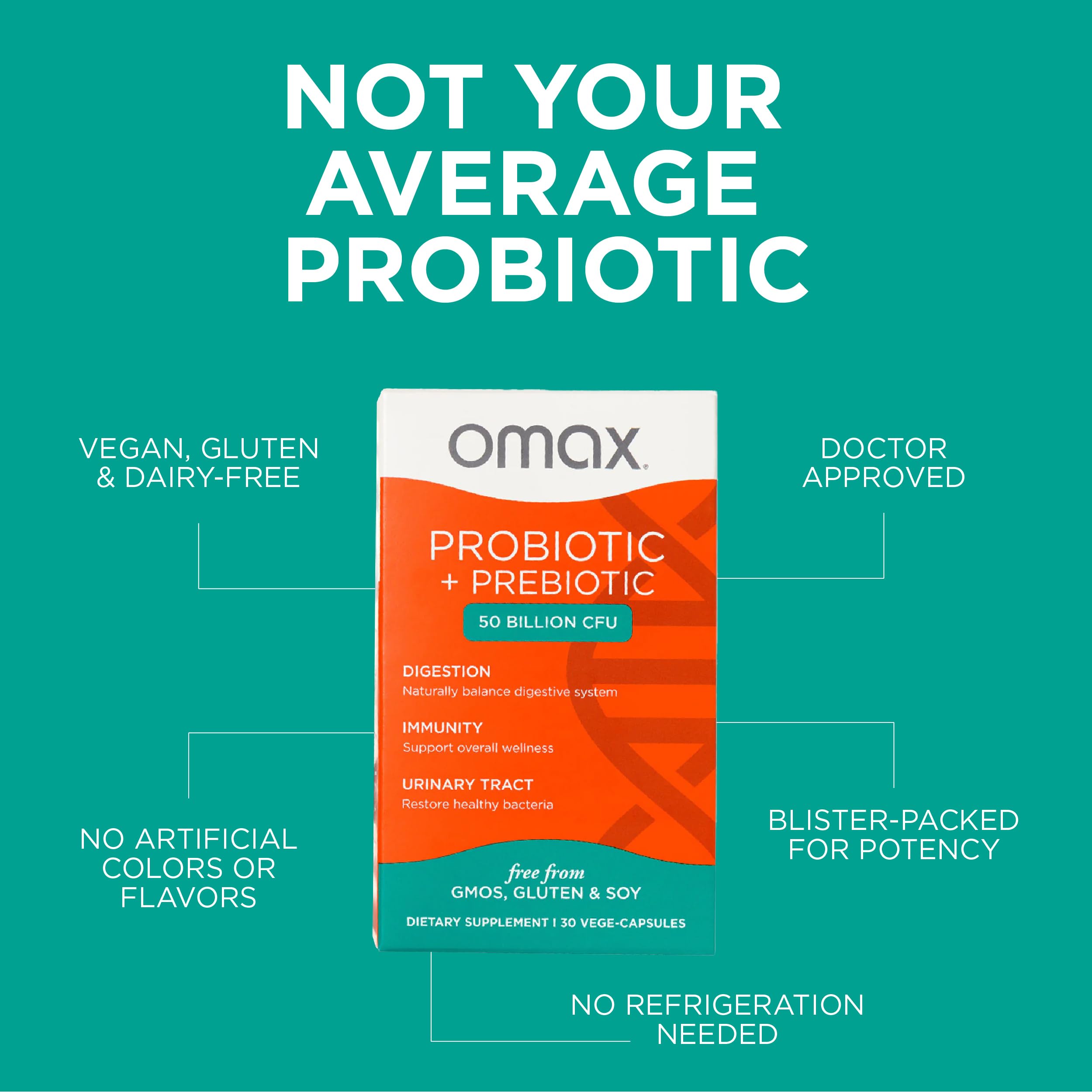 Omax3 vegan dairy-free gluten-free capsules for clean daily gut health