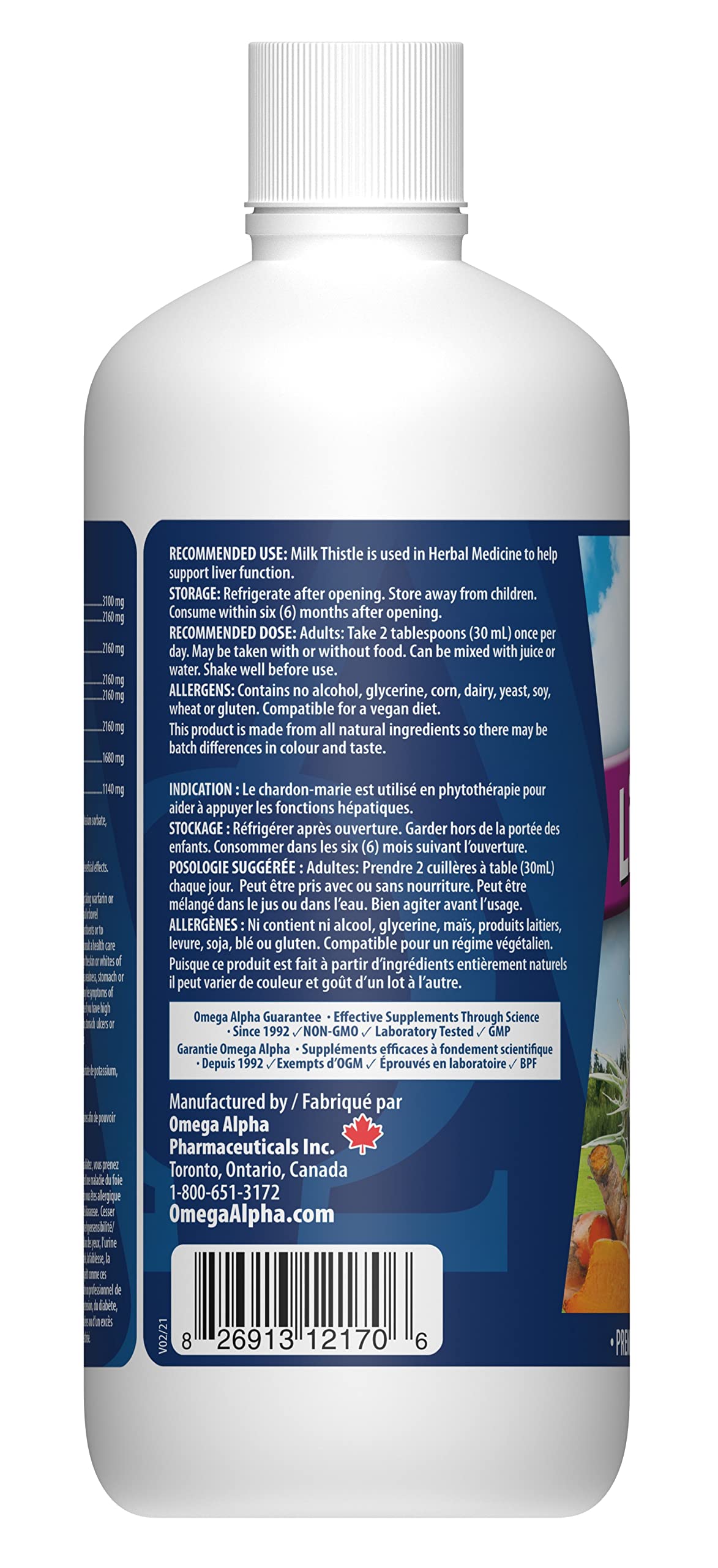 Omega Alpha Liver Flush label detail emphasizing liver support and alcohol-free formula
