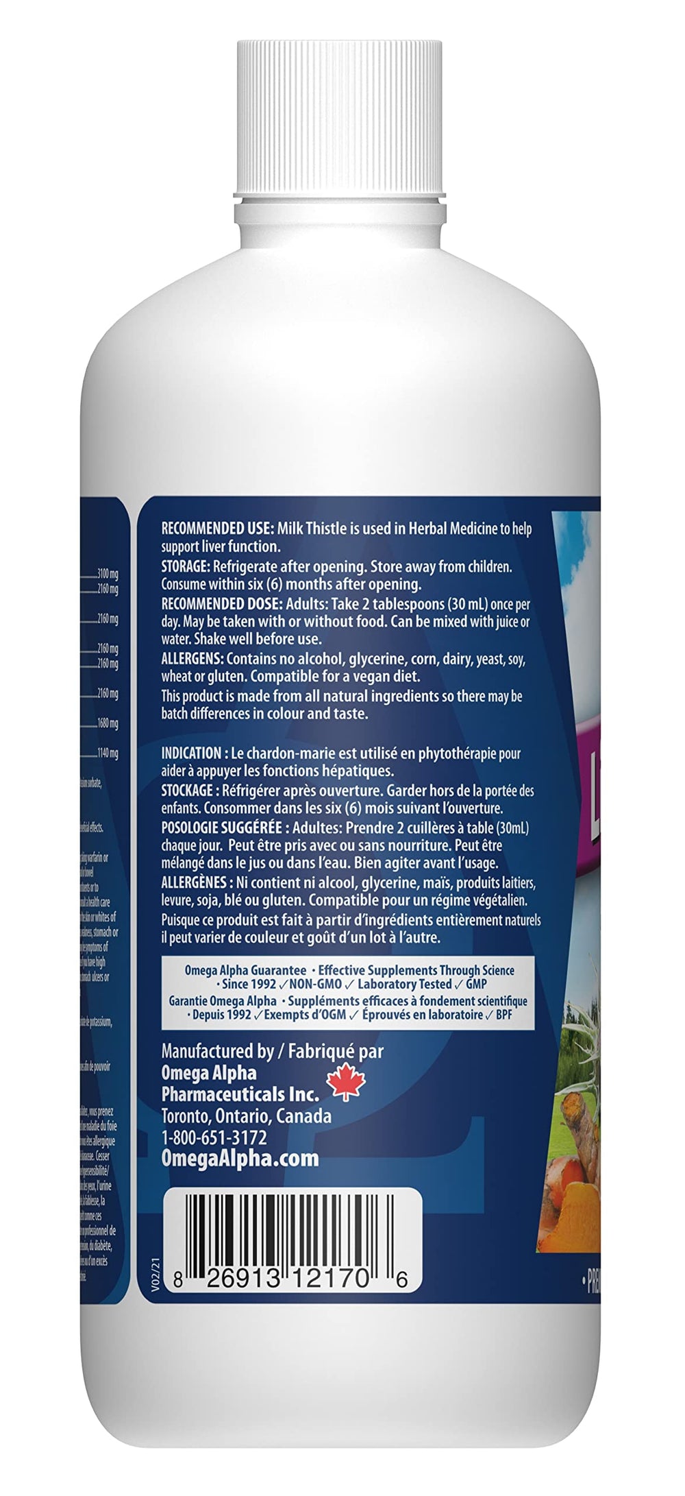 Omega Alpha Liver Flush label detail emphasizing liver support and alcohol-free formula