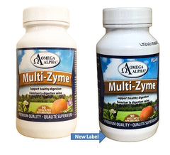 Omega Alpha Multi-Zyme 90s capsule close-up showing vegetarian shell for easy daily use