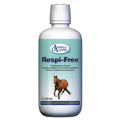 Omega Alpha Respi-Free bottle pour supports horse respiratory comfort during exercise.