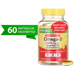 Omega-3 Fish Oil softgels closeup highlighting 1000mg per serving.