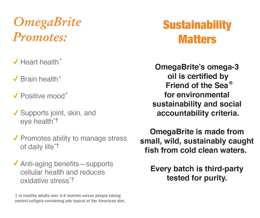 OmegaBrite 7010MD label with nutrition details for informed daily use.
