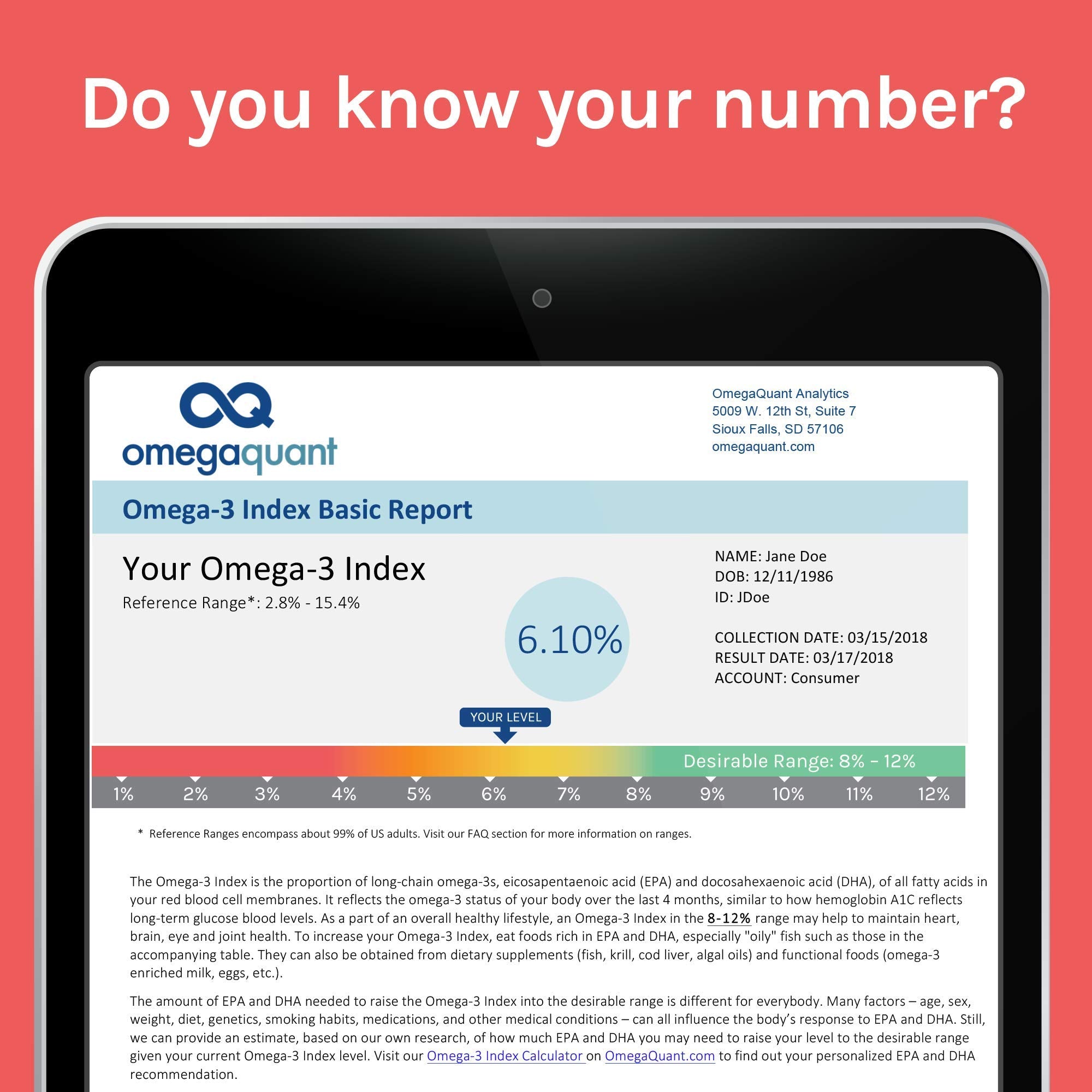OmegaQuant at-home test results guide omega-3 adjustments for balance.