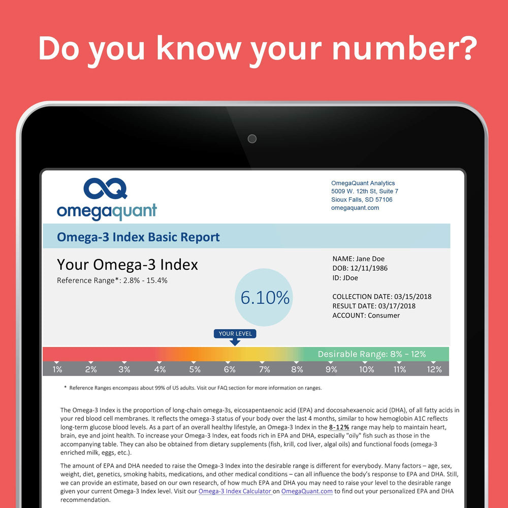 OmegaQuant at-home test results guide omega-3 adjustments for balance.