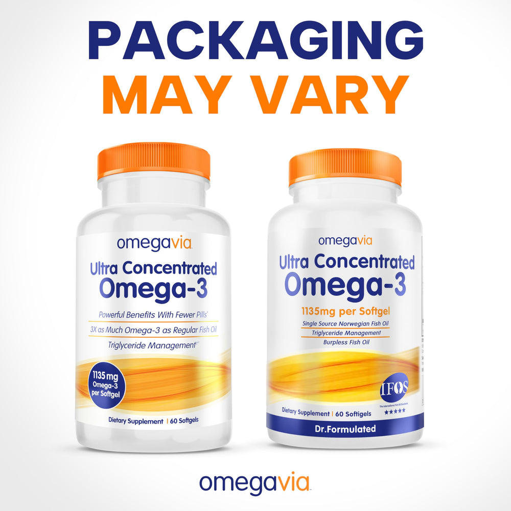 Daily-use OmegaVia bottle with glass for convenient everyday supplementation.