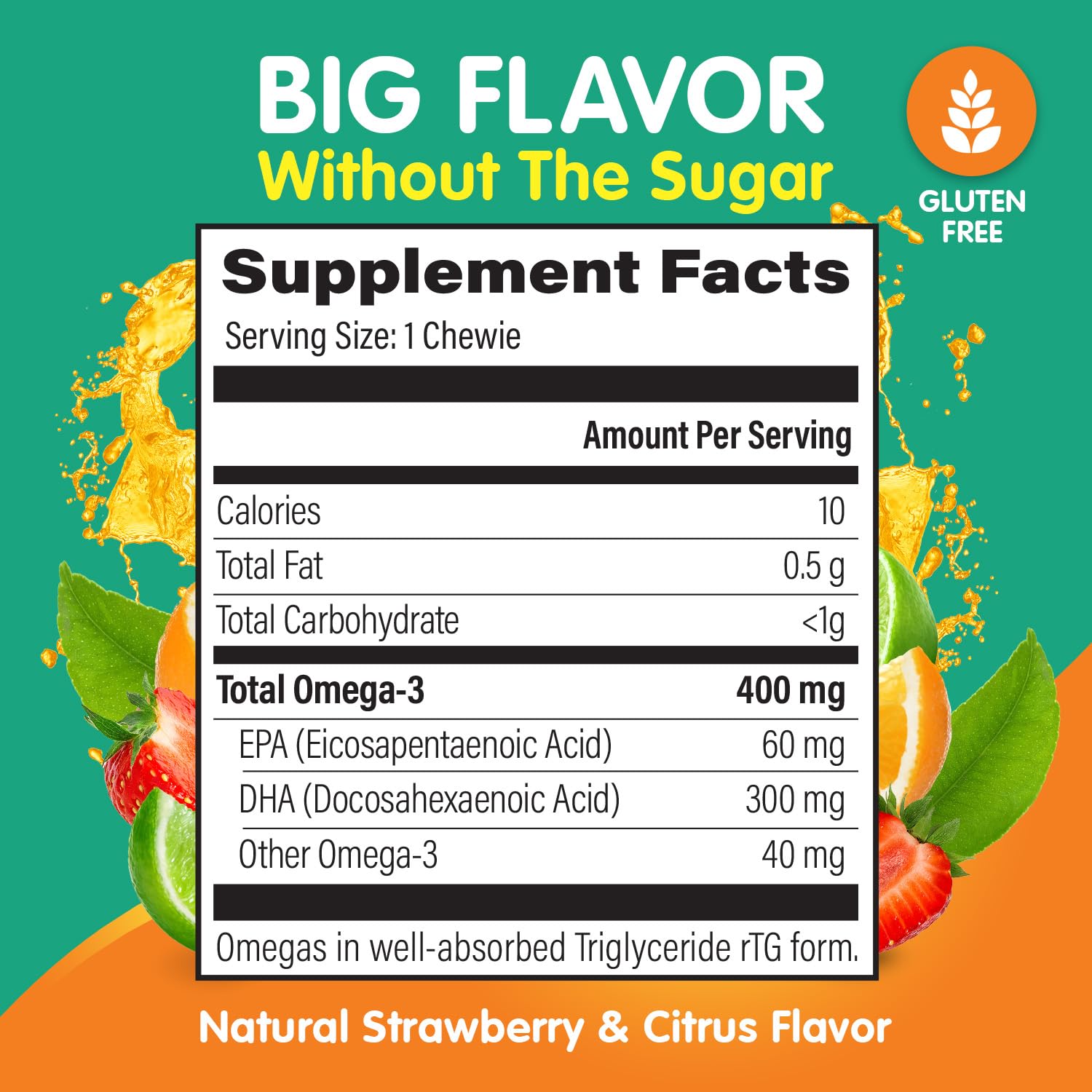 OmegaVia Kids Omega 3 Gummies close-up of brightly colored gummies.