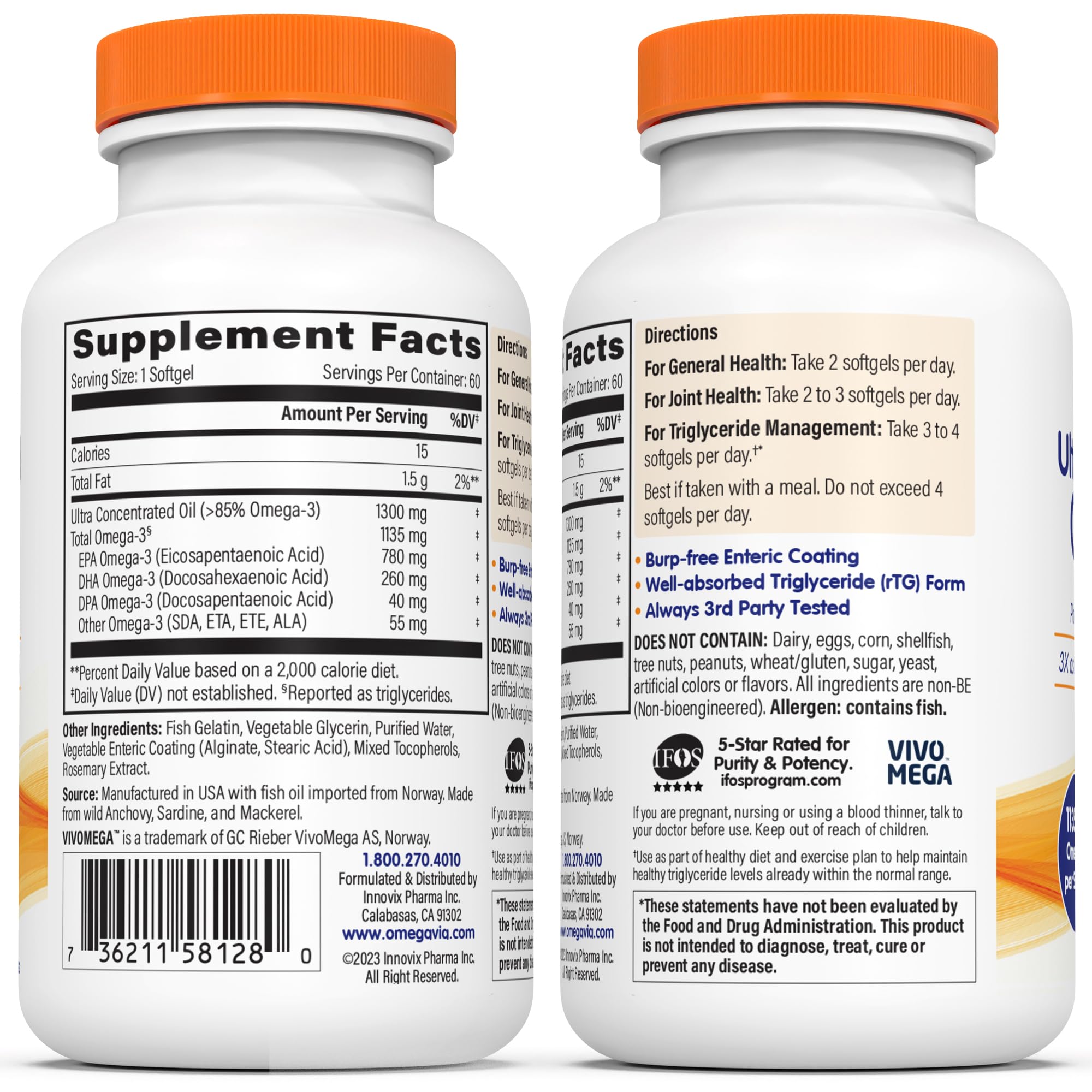 Close-up of OmegaVia softgels shows smooth, burpless capsules.