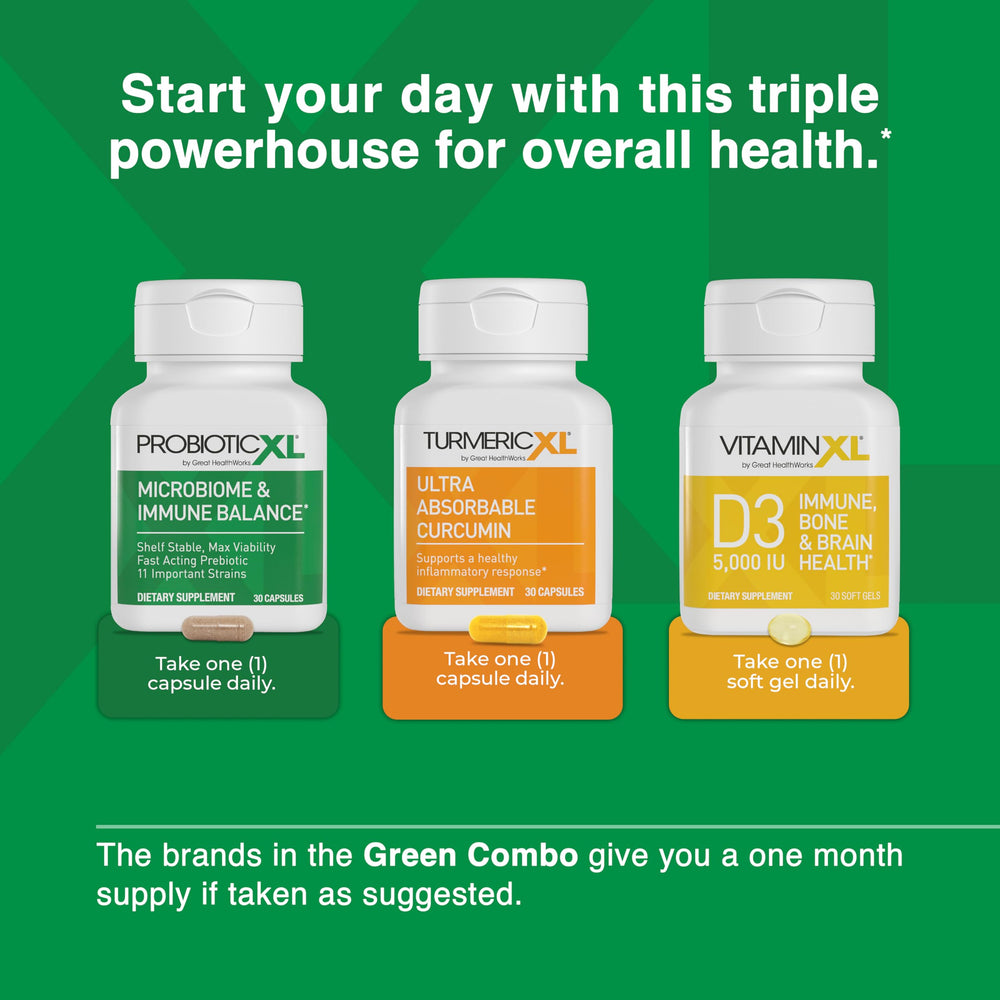 OmegaXL probiotic-turmeric-vitamin combo display highlighting synergistic immune support