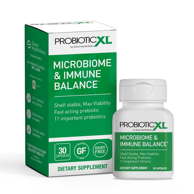 OmegaXL ProbioticXL shelf-stable bottle maintains viable strains without refrigeration.