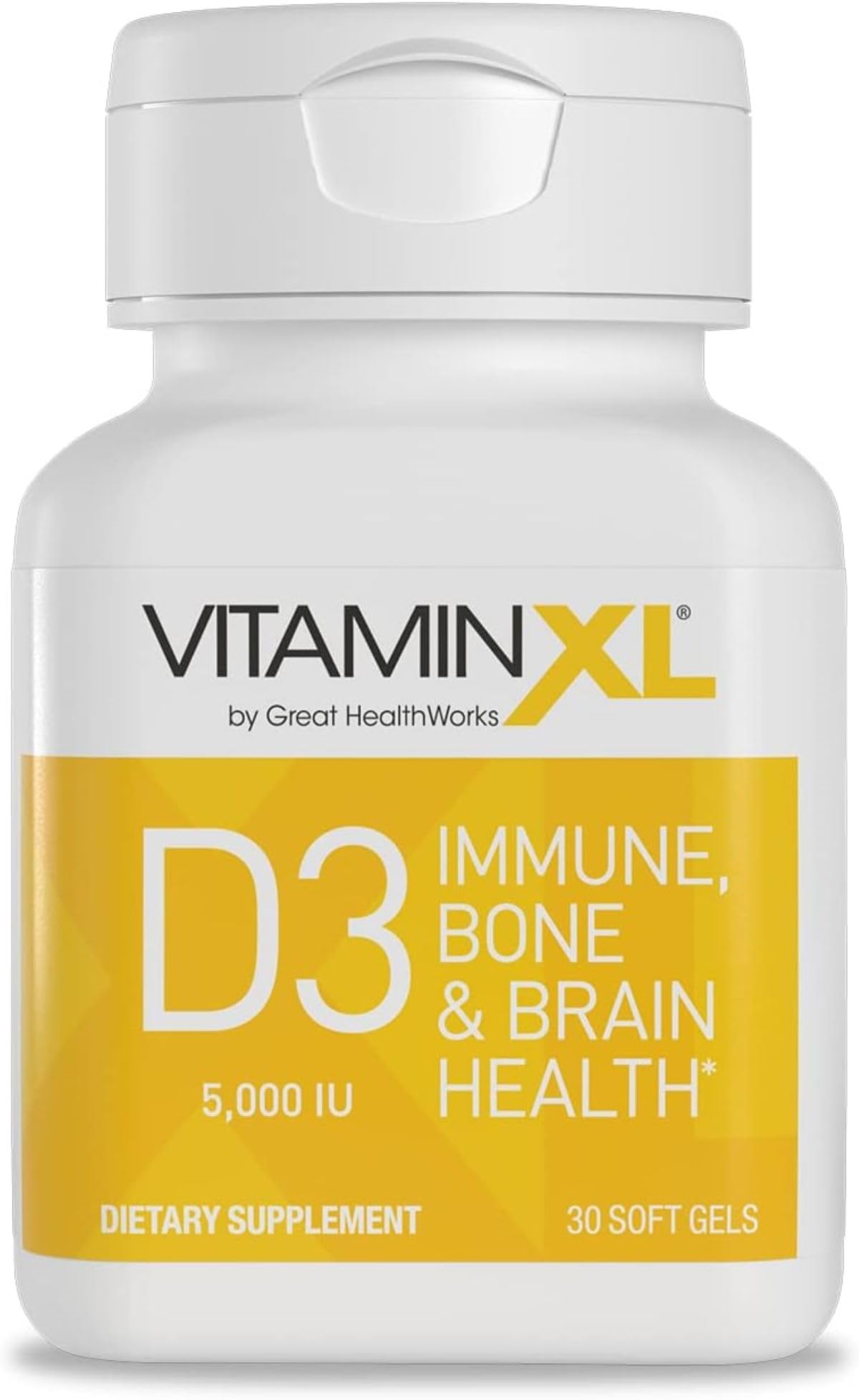 OmegaXL VitaminXL D3 5000 IU bottle front view for high-potency daily support.