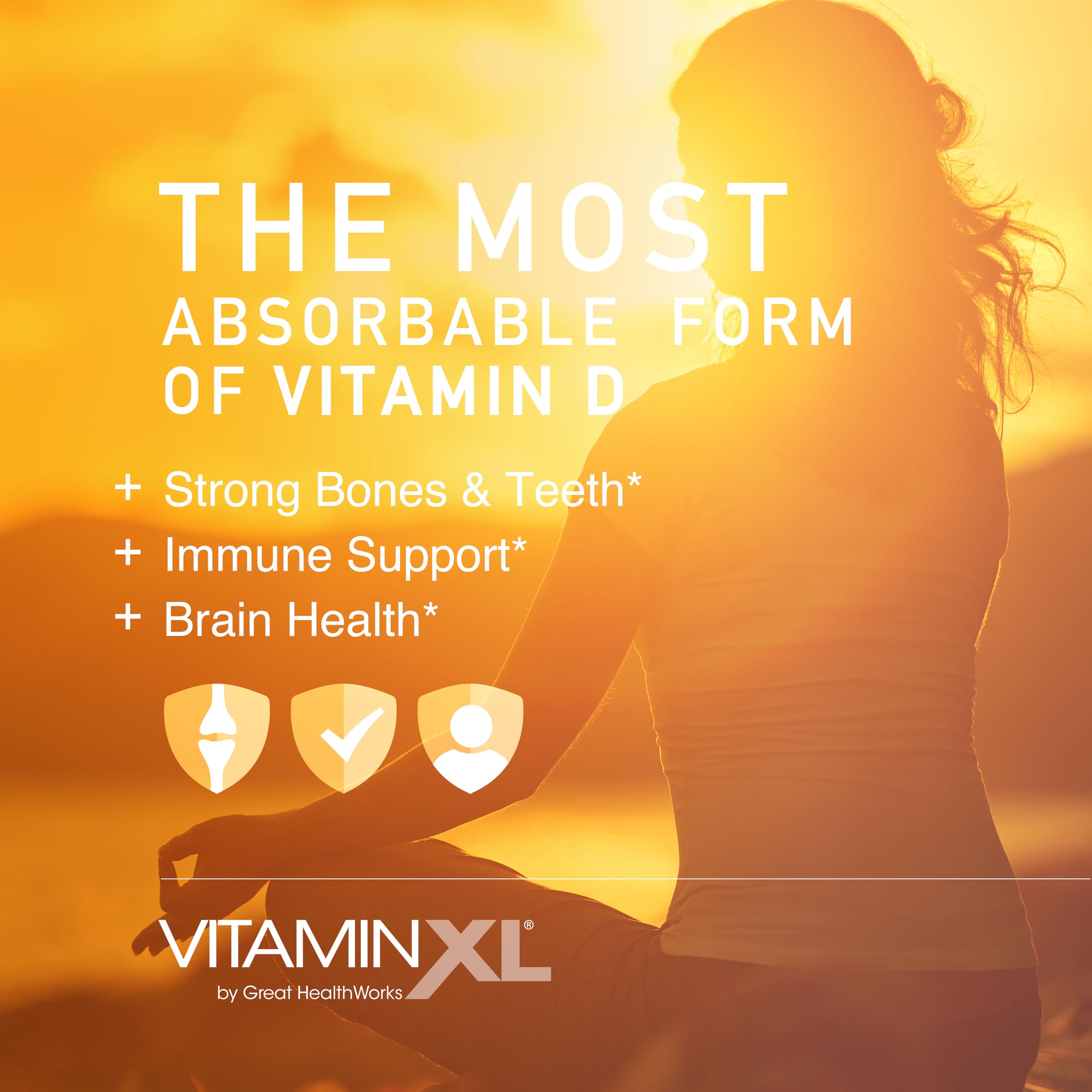 OmegaXL VitaminXL D3 5000 IU softgels close-up emphasizing easy-to-swallow gel.