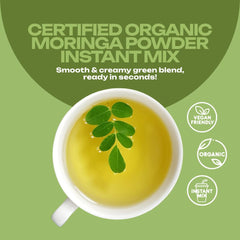 OMG Moringa Powder jar pouring highlights convenient dispensing.