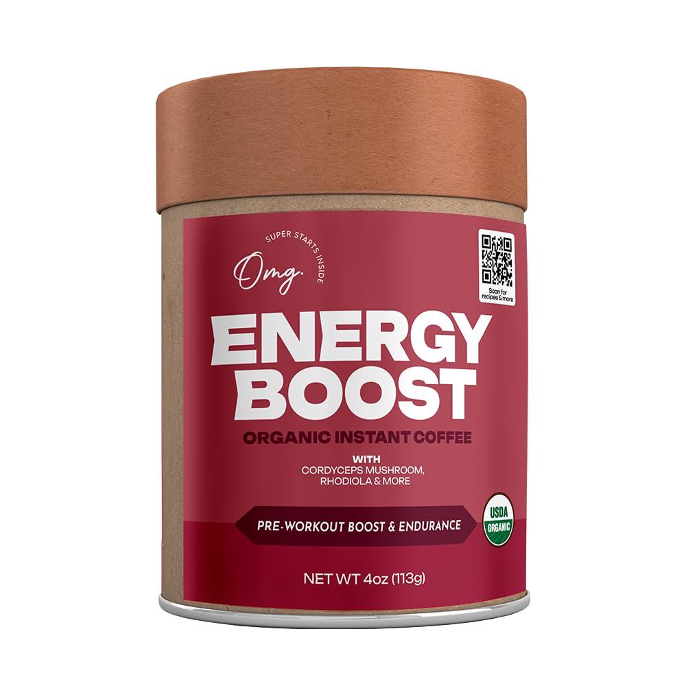 OMG Energy Boost Instant Coffee Pack for a quick, organic caffeine lift.