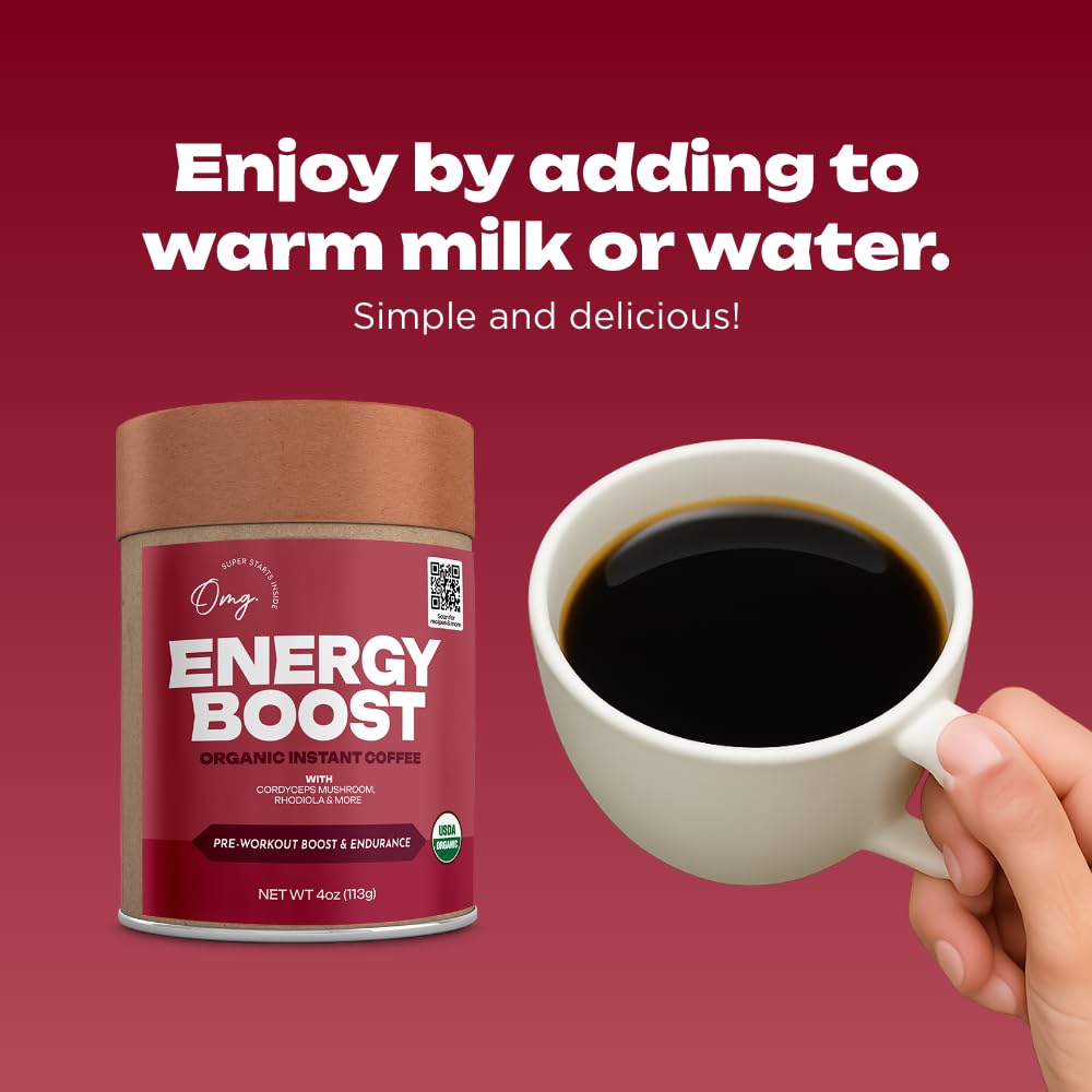 OMG Energy Boost with plant milk in a cup for vegan mornings.