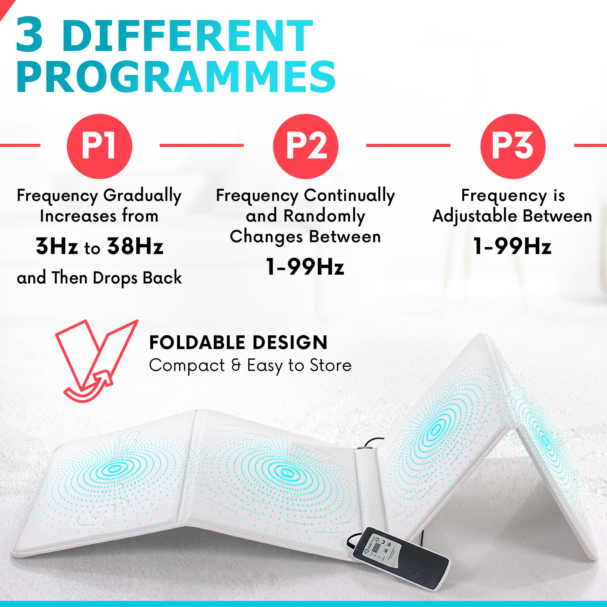 OMI magnetic field therapy mat folded for compact storage and easy portability.