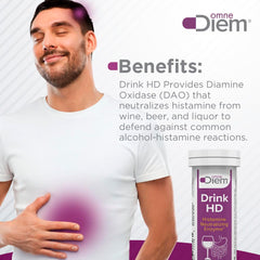OmneDiem Drink HD label shows allergen-free formulation and ingredients
