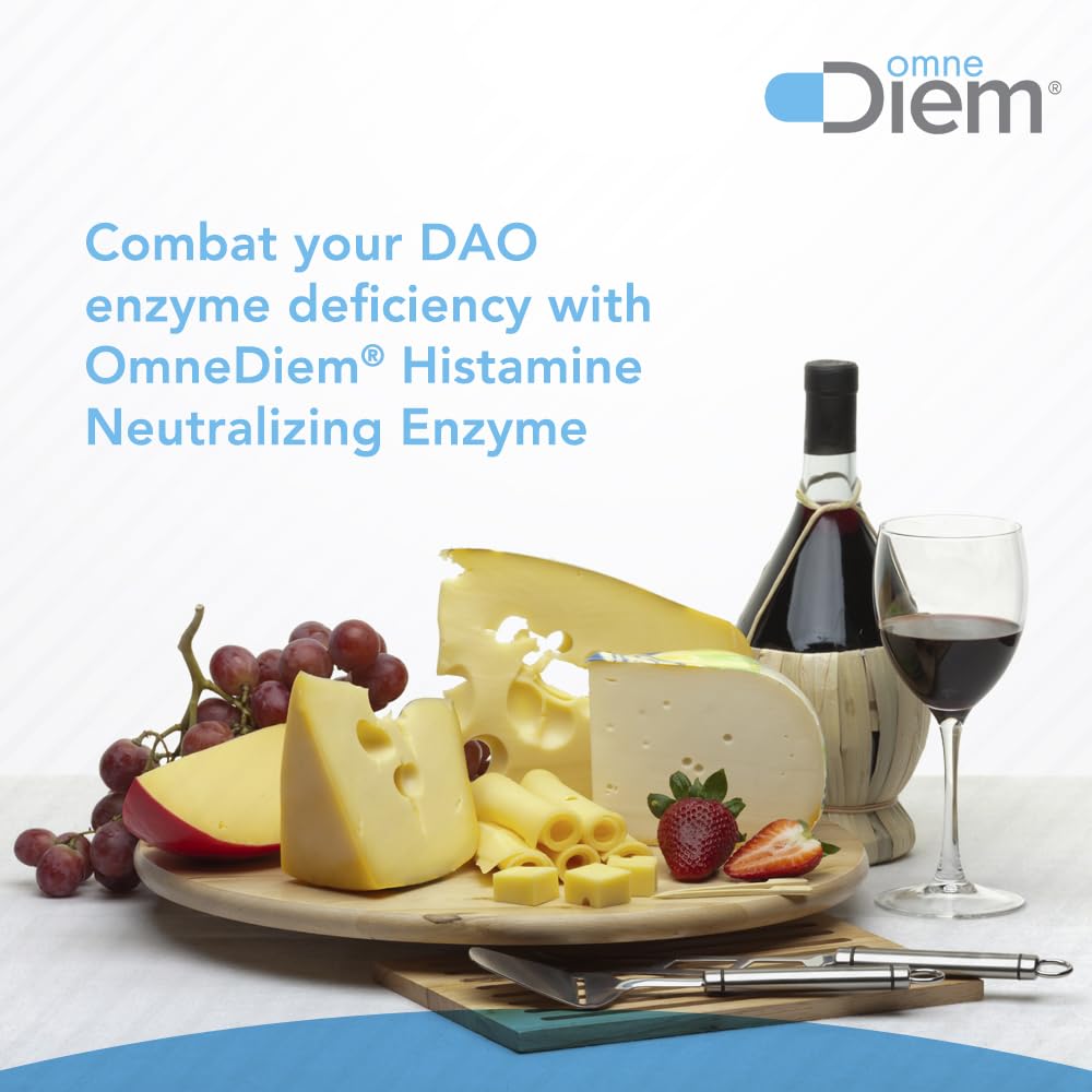 Omne Diem Histamine Digest label close-up showing high potency DAO per serving.