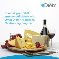 Omne Diem Histamine Digest label close-up showing high potency DAO per serving.