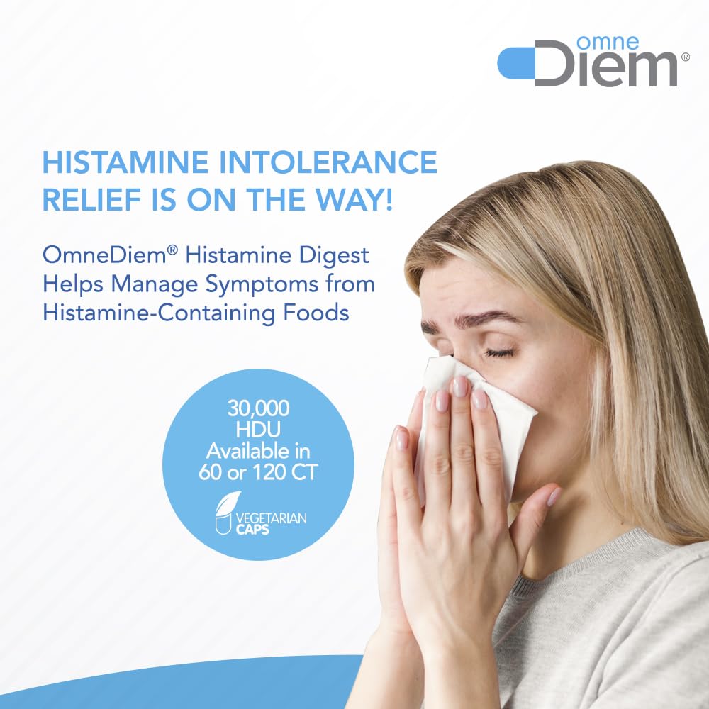 Omne Diem Histamine Digest usage shot showing pre-meal intake for better tolerance.