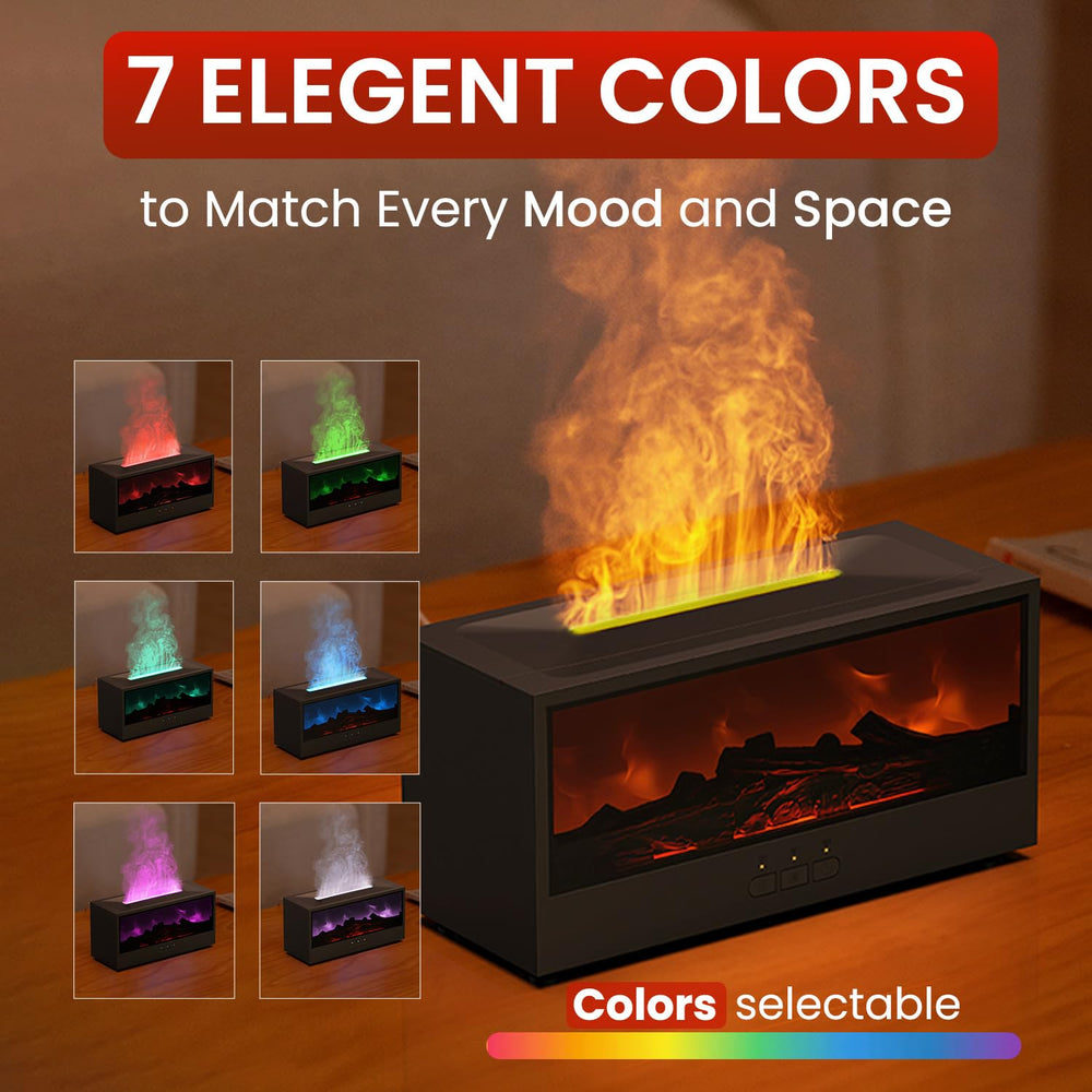 Omnexa Fireplace Diffuser flame close-up showing lifelike flame and soothing ambience