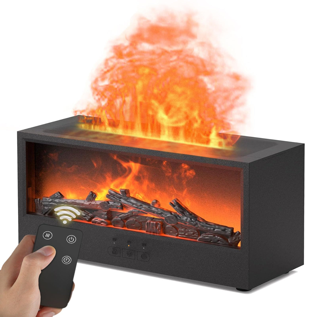 Omnexa Fireplace Diffuser front view with warm glow and humidified air for any room