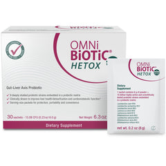OMNi BiOTiC Hetox bottle pack for easy daily gut-liver support.