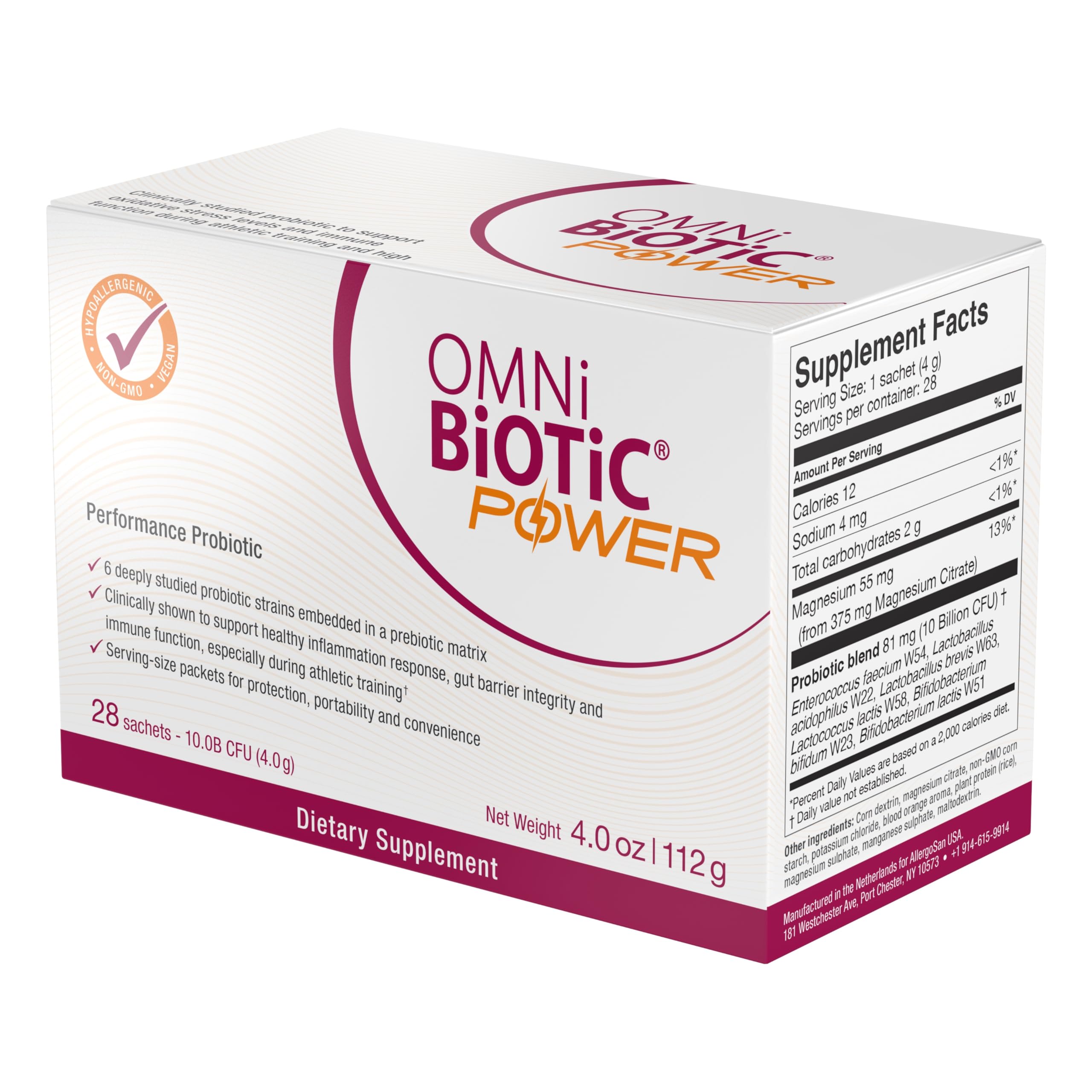 Magnesium citrate ingredient on the OMNi-BiOTiC Power label for muscle health.