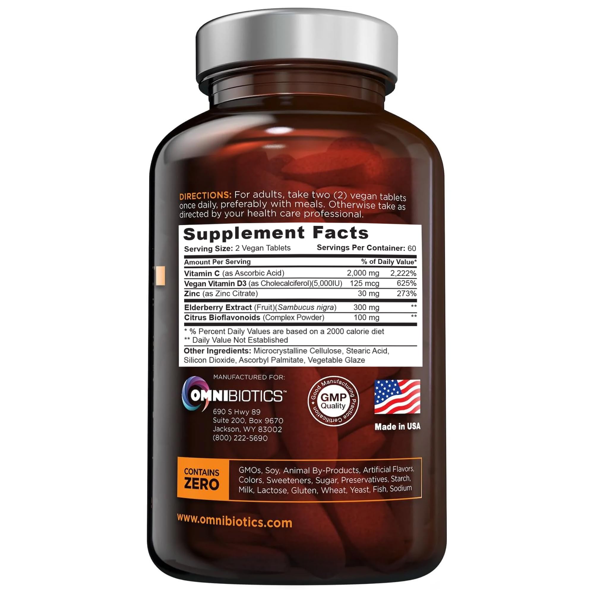 Bottle image with label highlights wellness benefits and seasonal immune support possibilities.