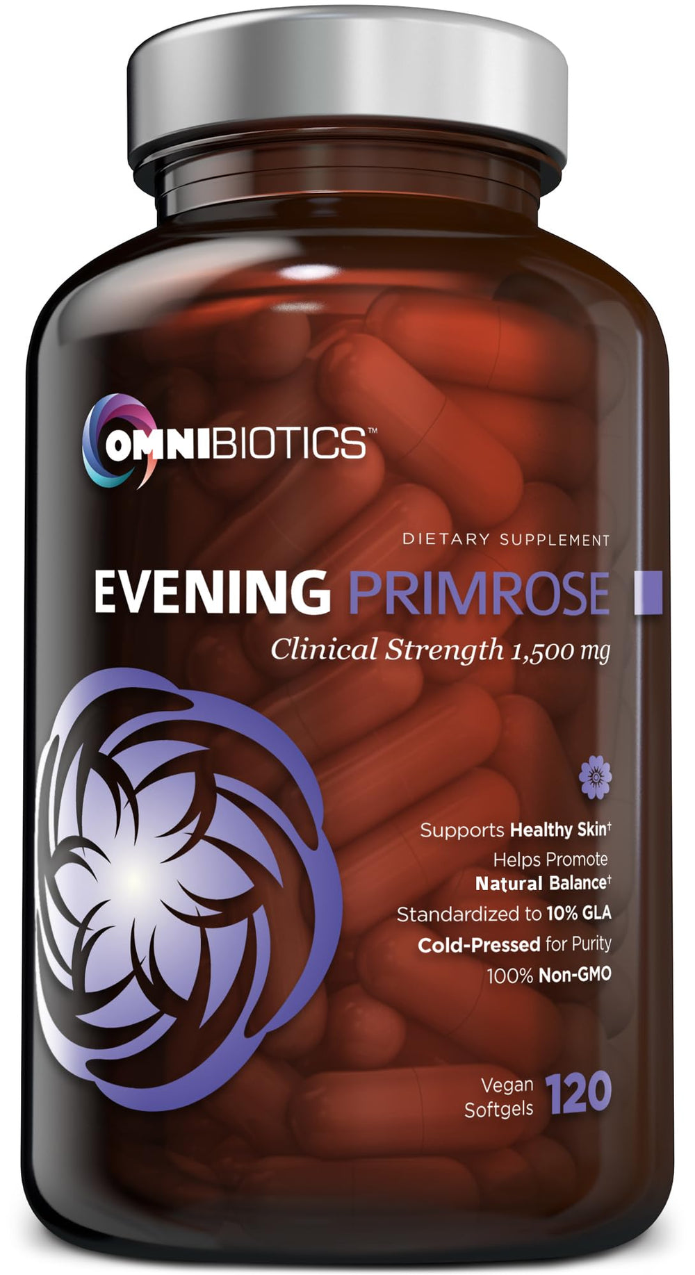 OmniBiotics Organic Evening Primrose Oil bottle showing pure oil for daily balance.