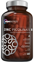 OmniBiotics Zinc Picolinate capsule close-up highlighting high absorption for immune support.