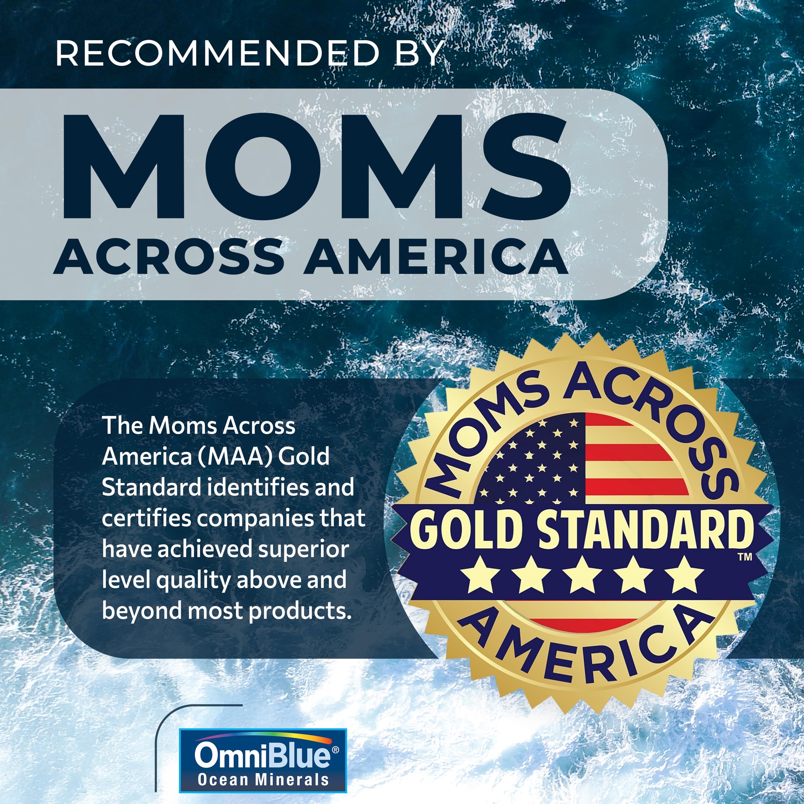 OmniBlue ingredients panel highlights 70+ trace minerals and ionic magnesium.