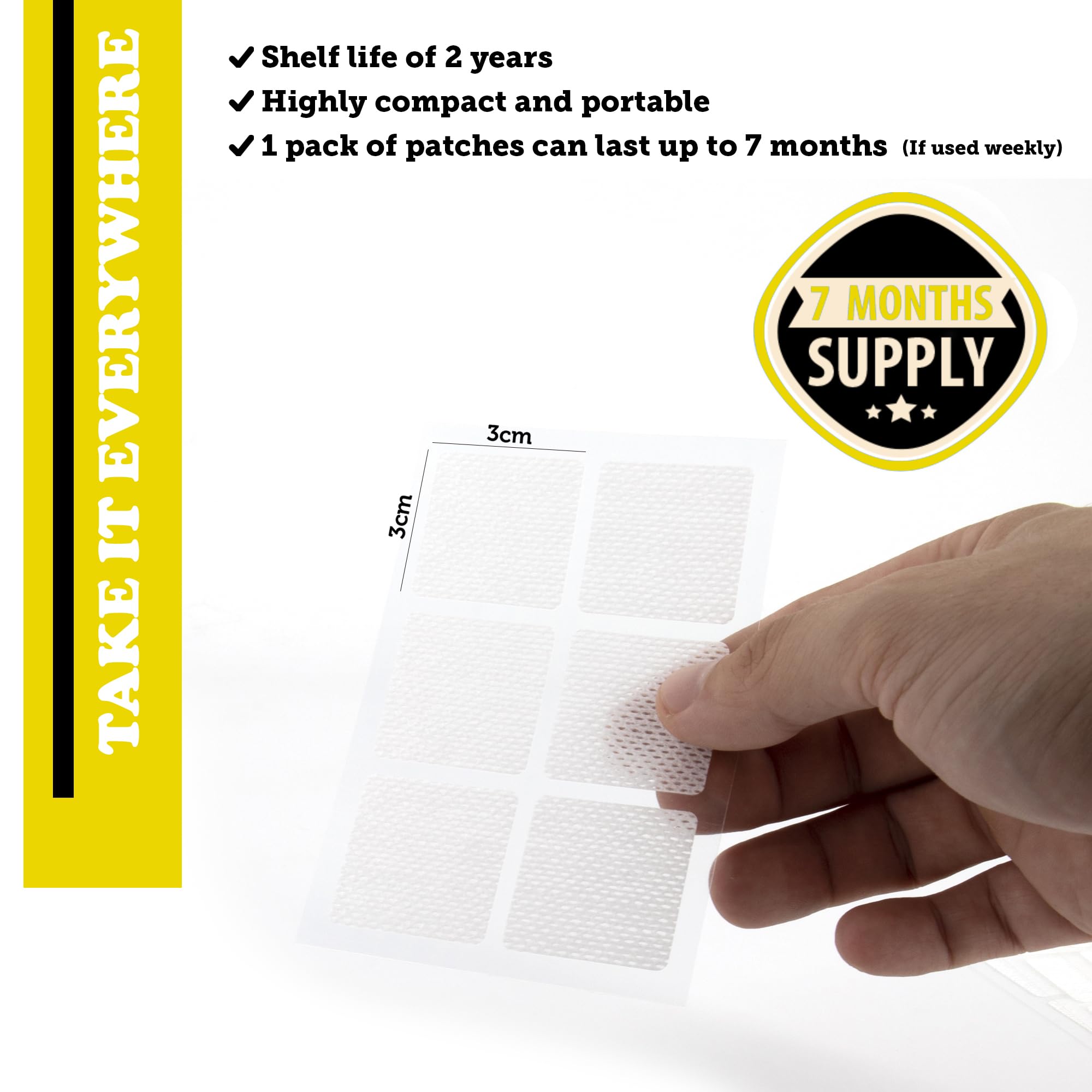 OmniCo patches pack foil, compact travel-friendly.