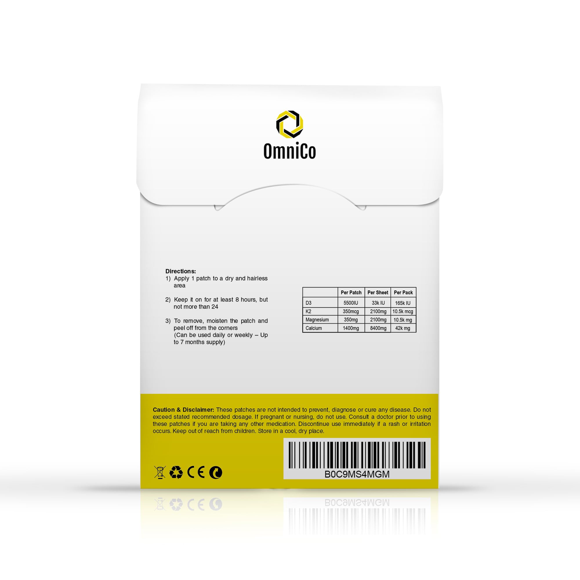OmniCo patches unboxing view showing compact box for quick daily use.