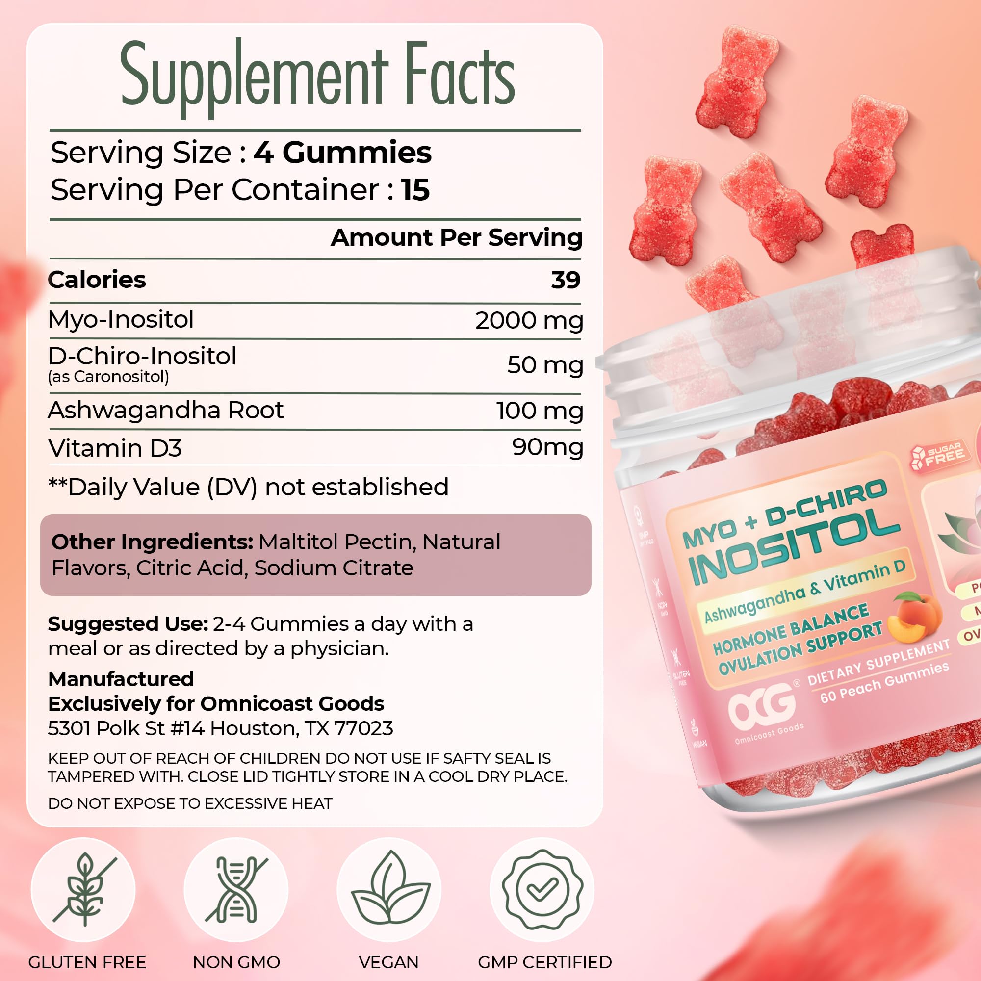 OMNICOAST GOODS OC G fertility support pack showing ovulation friendly inositol blend.