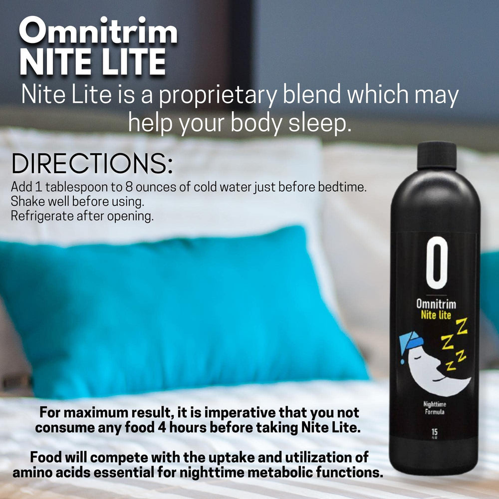 Omnitrition OmniTrim Nite Lite bottle label highlighting USA-made quality.