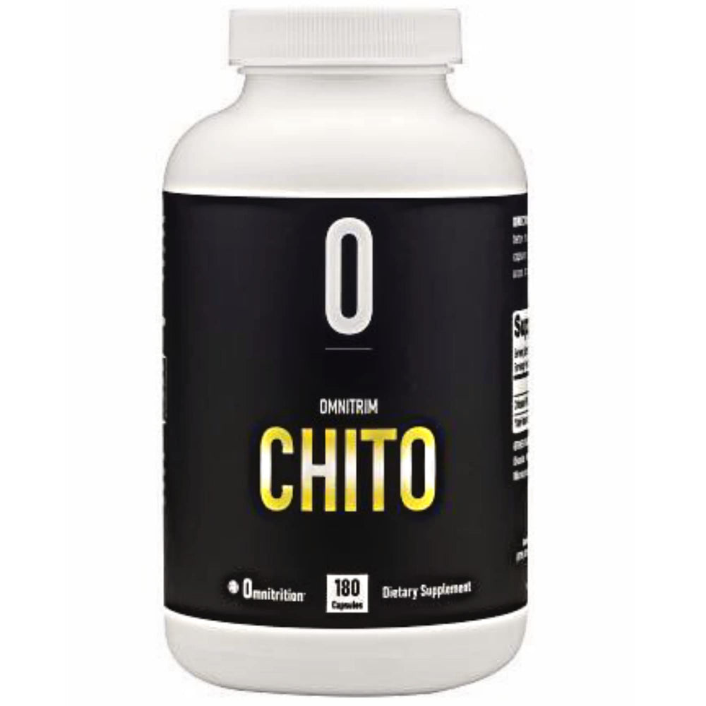 OmniTRIM Chito bottle close-up highlighting potential fat absorption support.