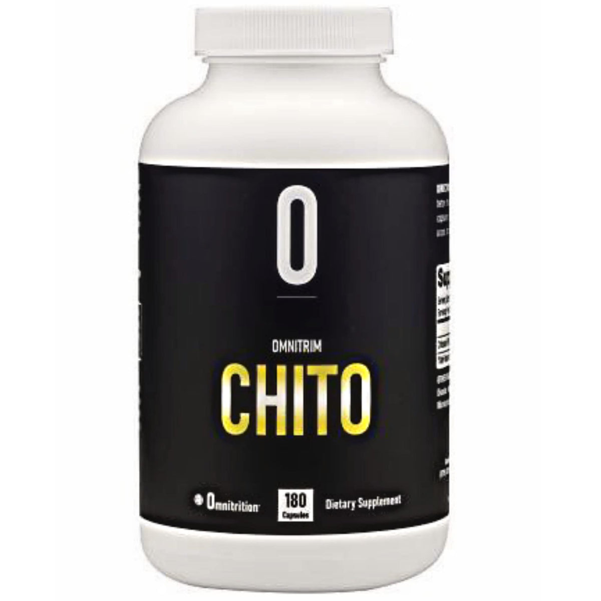 OmniTRIM Chito bottle close-up highlighting potential fat absorption support.