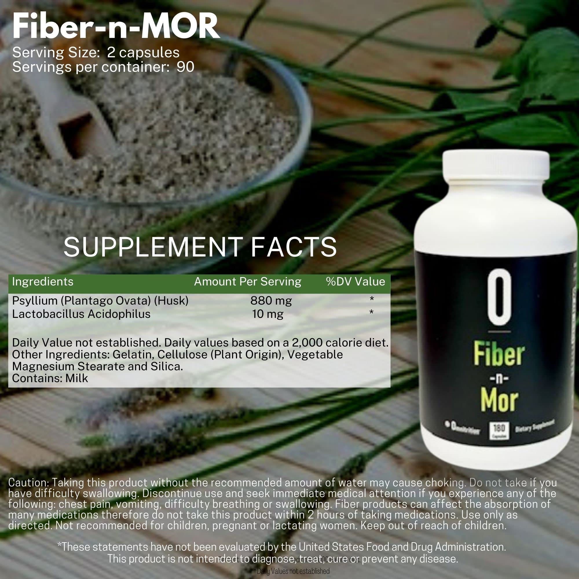 Omnitrition Fiber-N-Mor bottle-pour demonstrates easy mixing with water
