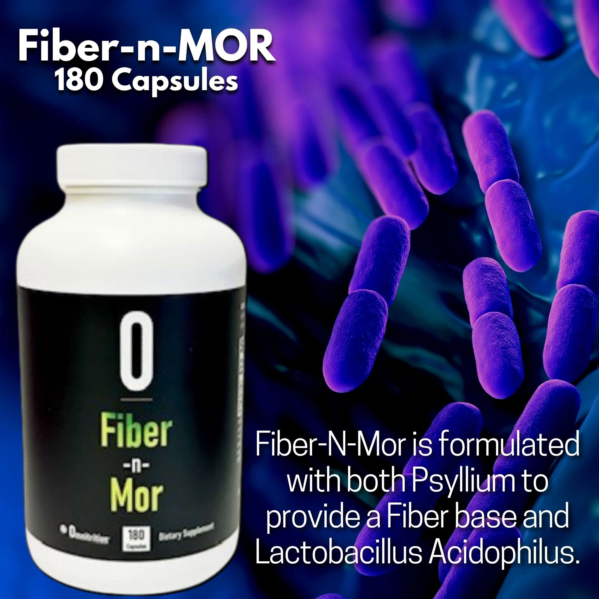 Omnitrition Fiber-N-Mor label highlighting psyllium husk and Lactobacillus acidophilus