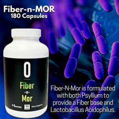 Omnitrition Fiber-N-Mor label highlighting psyllium husk and Lactobacillus acidophilus